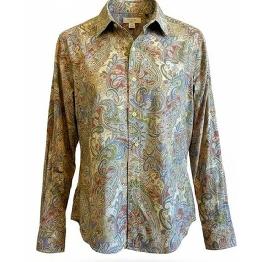 Ralph Lauren Womens XL Paisley Button Up Shirt Cotton Boho Earth Colors Career